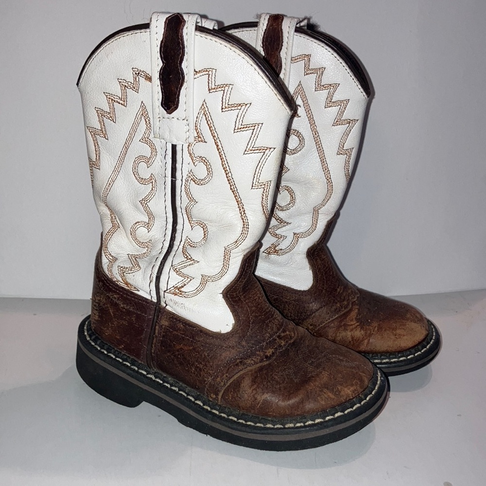 Old West Kids Brown and White Western Boots